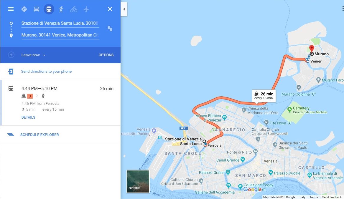 Using Google Maps to Get from Venezia to Murano
